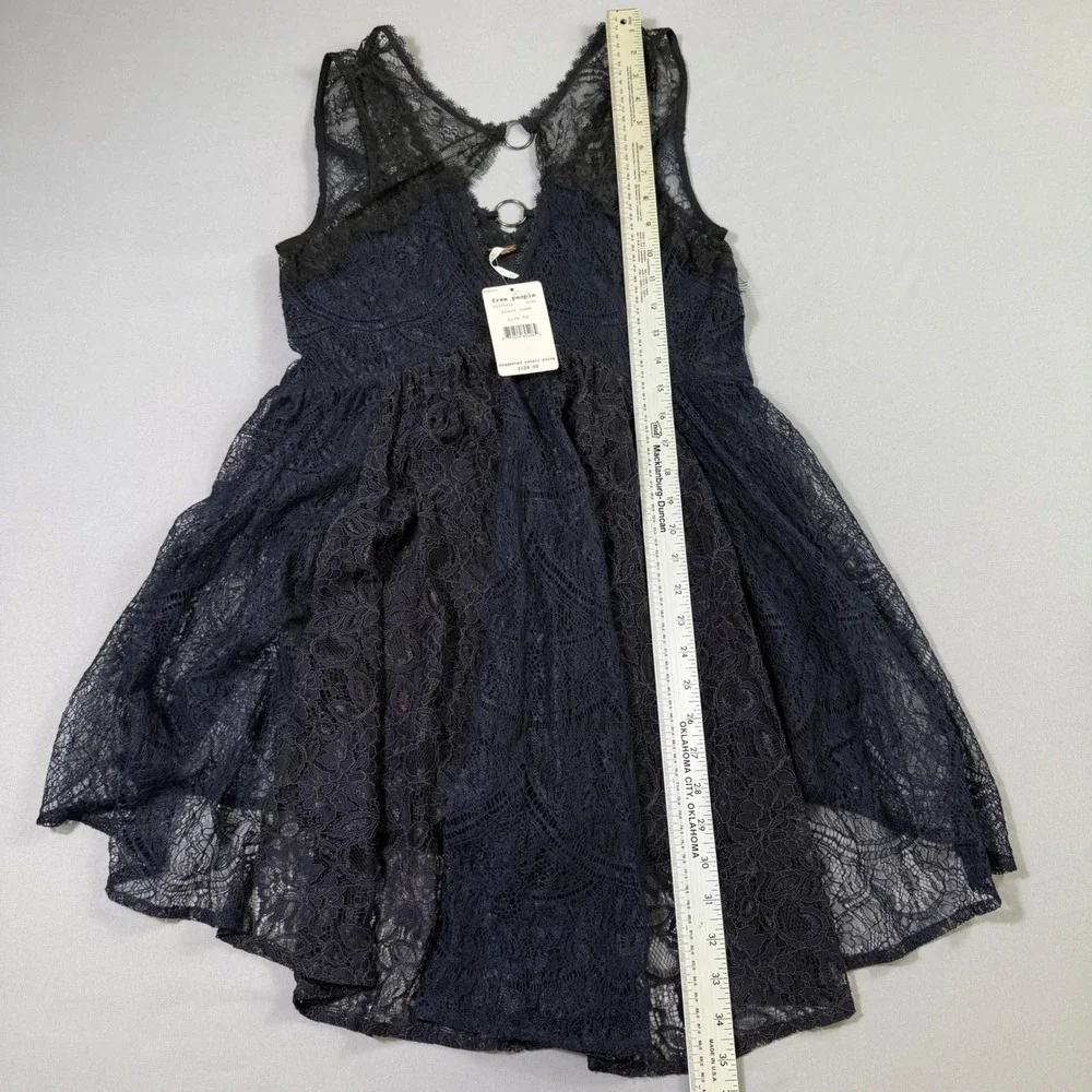 Free People Dont You Dare Mini Dress Women XS Navy Black Lace Boho Open Back NEW